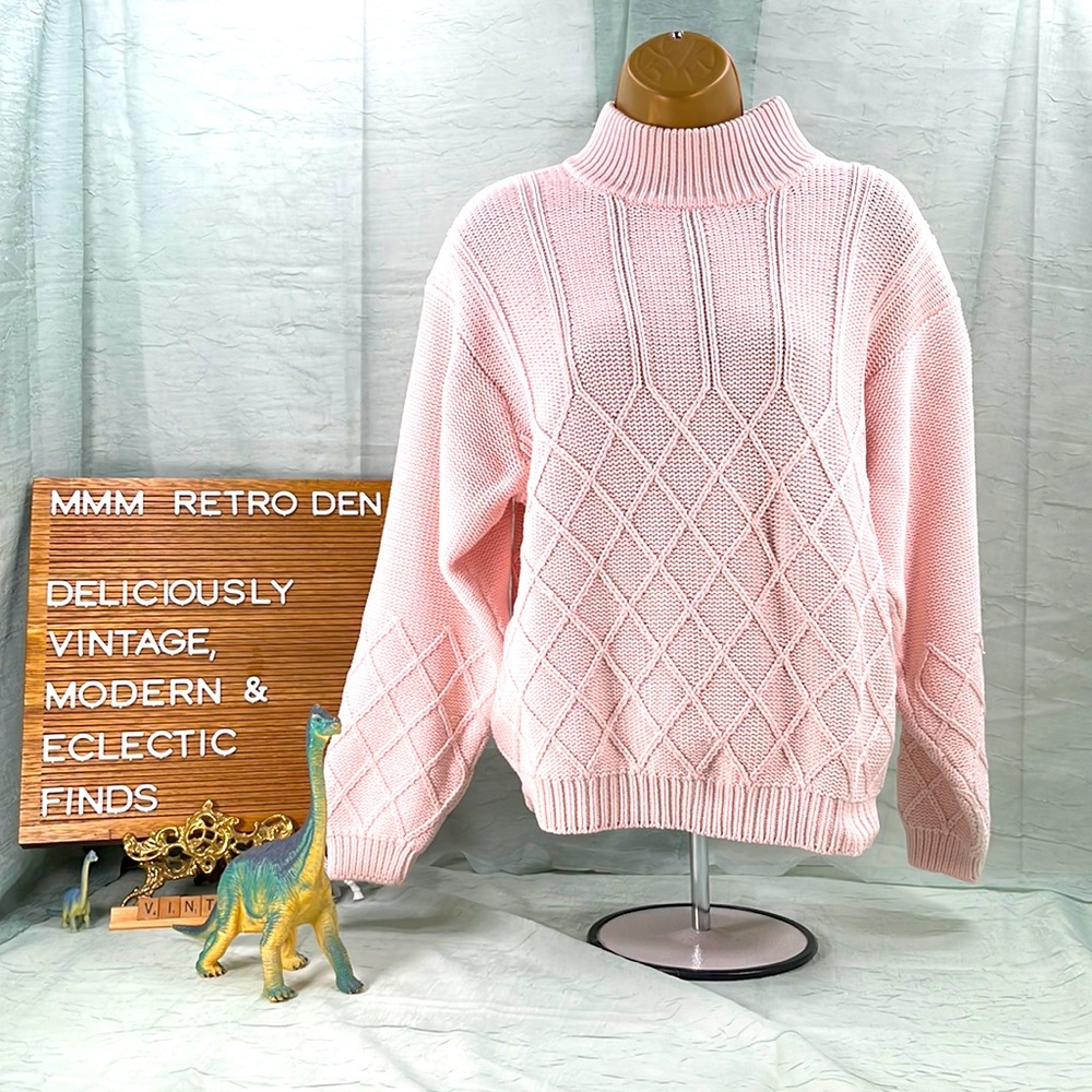 Papillon Collection Pale Pink 100% Cotton Mock Turtleneck Vintage Sweater | L